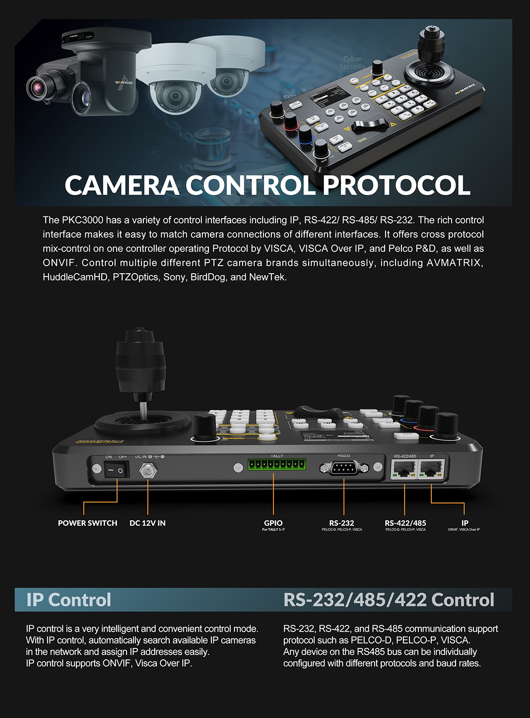 PKC3000 Professional IP & Serial PTZ Camera Joystick Controller