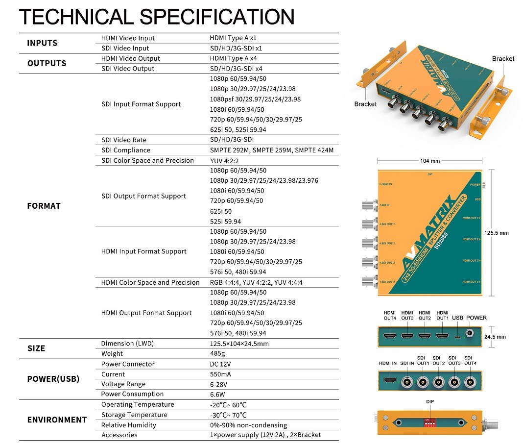 SD2080 2×8 SDI/ HDMI SPLITTER & CONVERTER