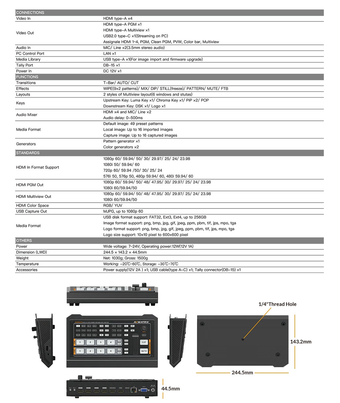 HVS0402U MICRO 4 CHANNEL HDMI LIVE STREAMING VIDEO SWITCHER