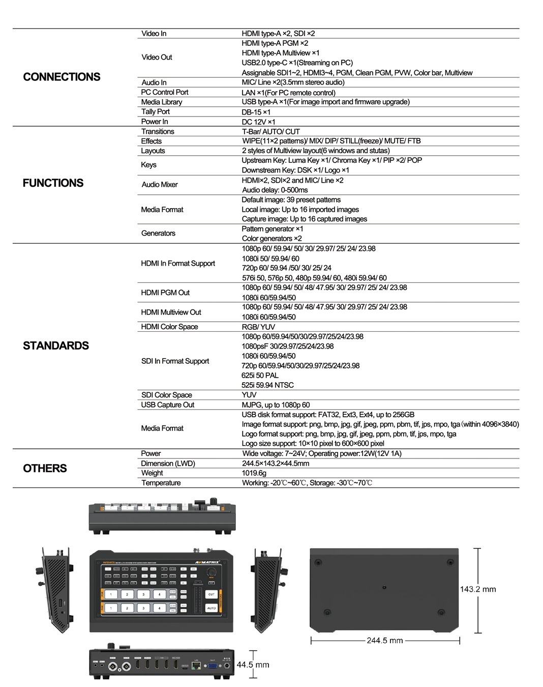 HVS0403U Micro 4 Channel SDI&HDMI Video Switcher