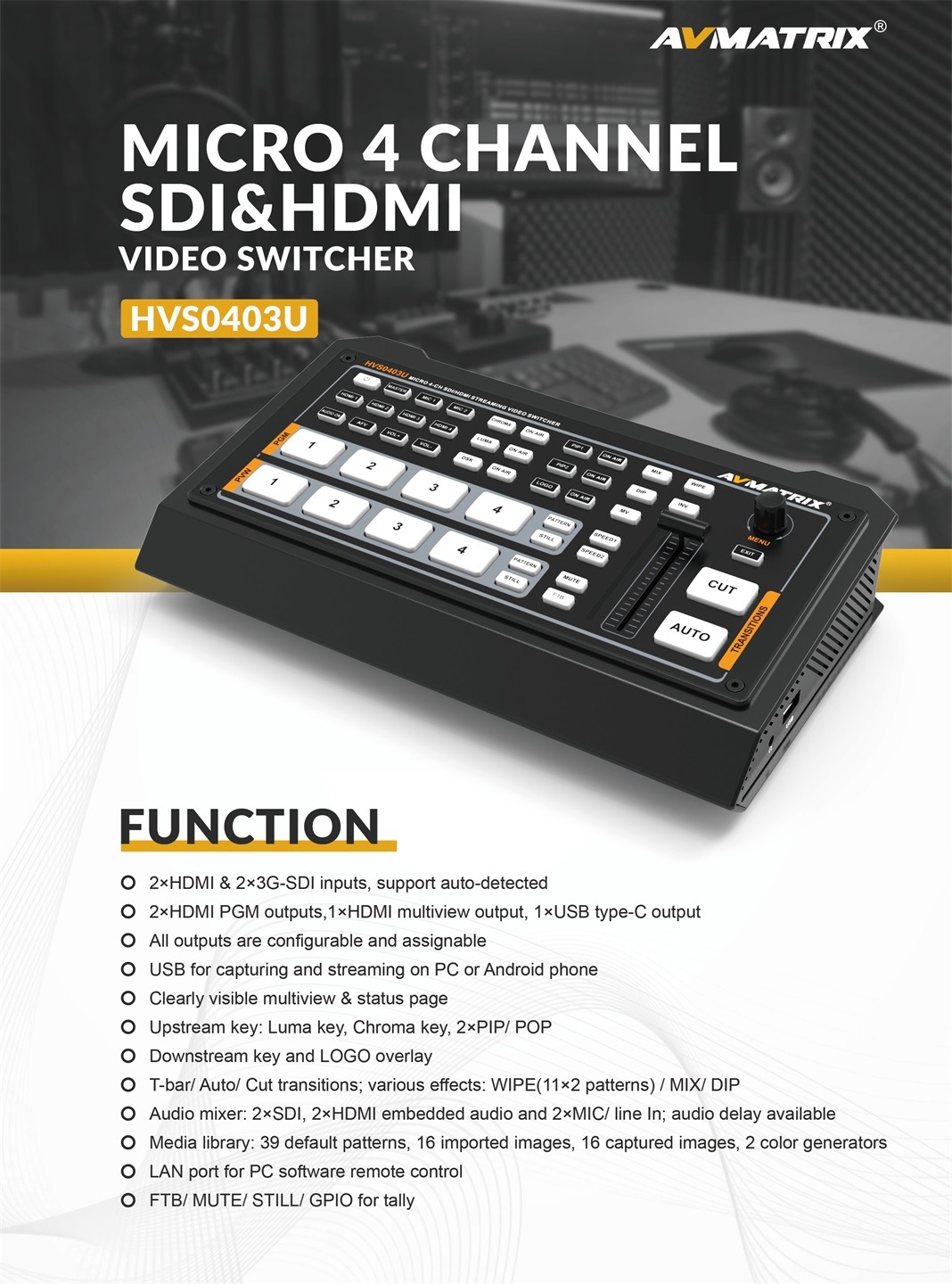 HVS0403U Micro 4 Channel SDI&HDMI Video Switcher