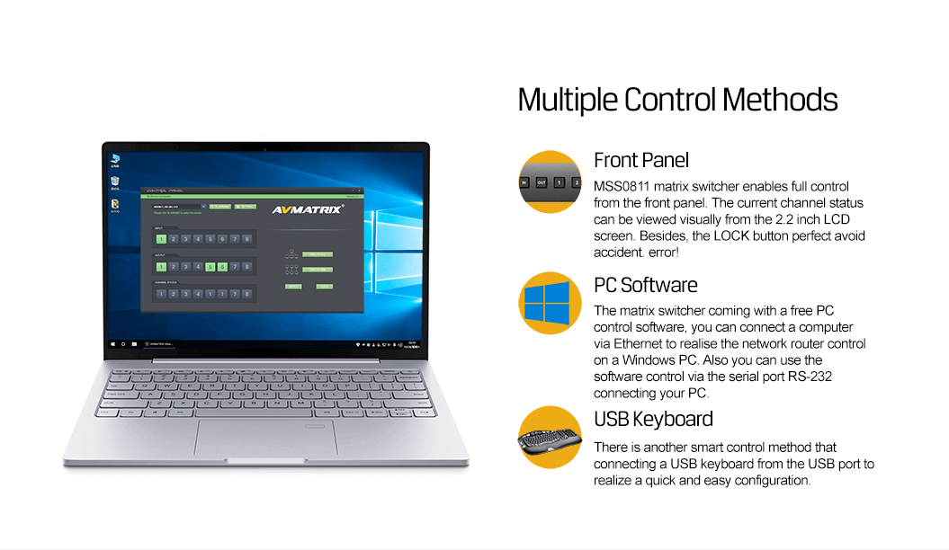 MSS0811 1RU 8×8 3G-SDI Matrix Switcher