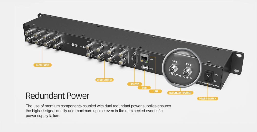 MSS0811 1RU 8×8 3G-SDI Matrix Switcher