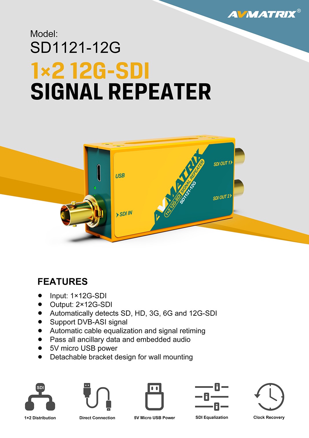 SD1121-12G 1×2 12G-SDI SIGNAL REPEATER