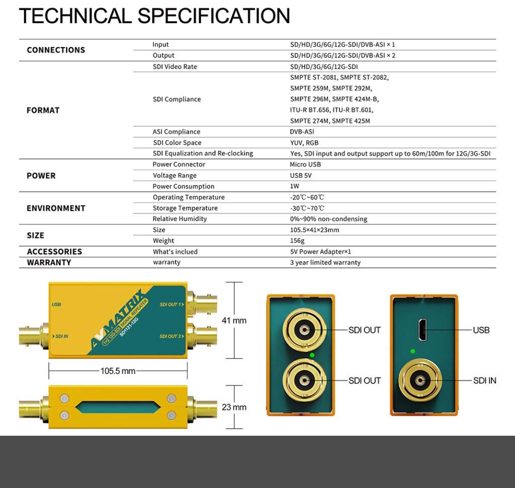 SD1121-12G 1×2 12G-SDI SIGNAL REPEATER