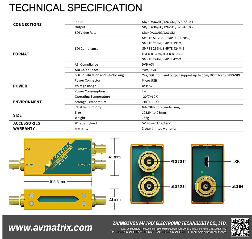 SD1121-12G 1×2 12G-SDI SIGNAL REPEATER