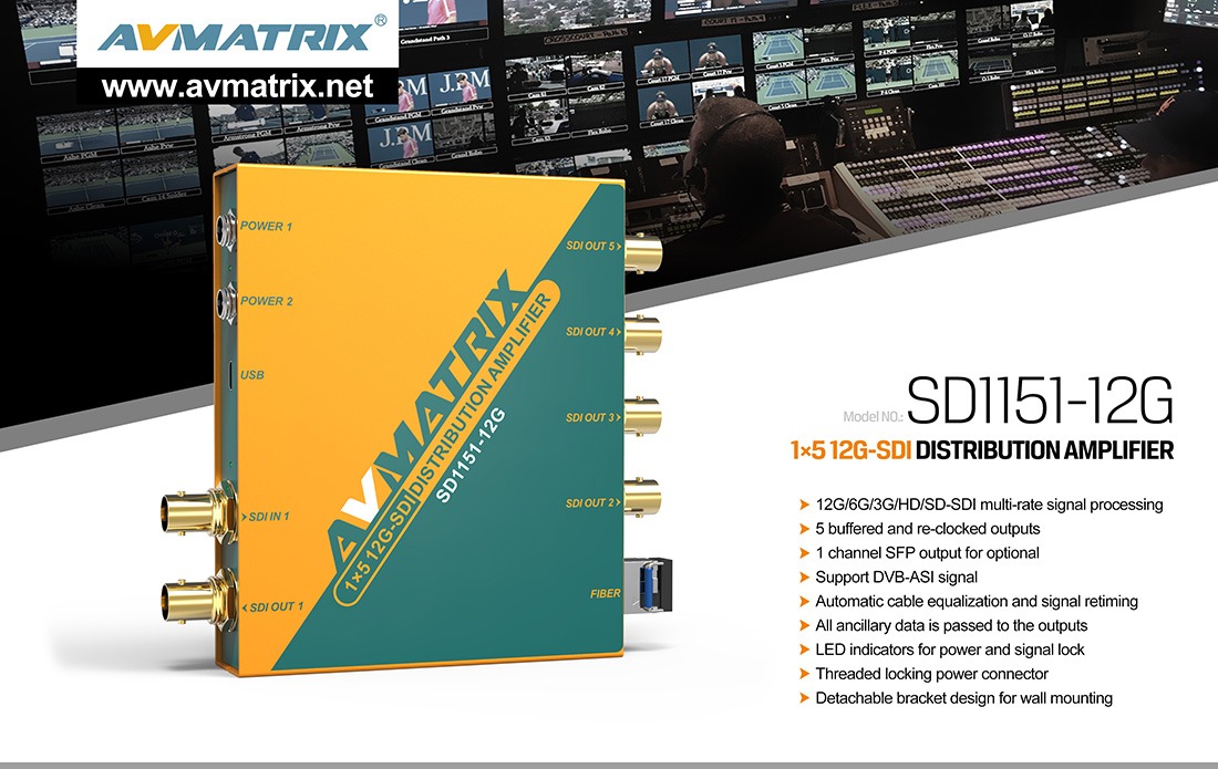 SD1151-12G 1×5 12G-SDI Reclocking Distribution Amplifier