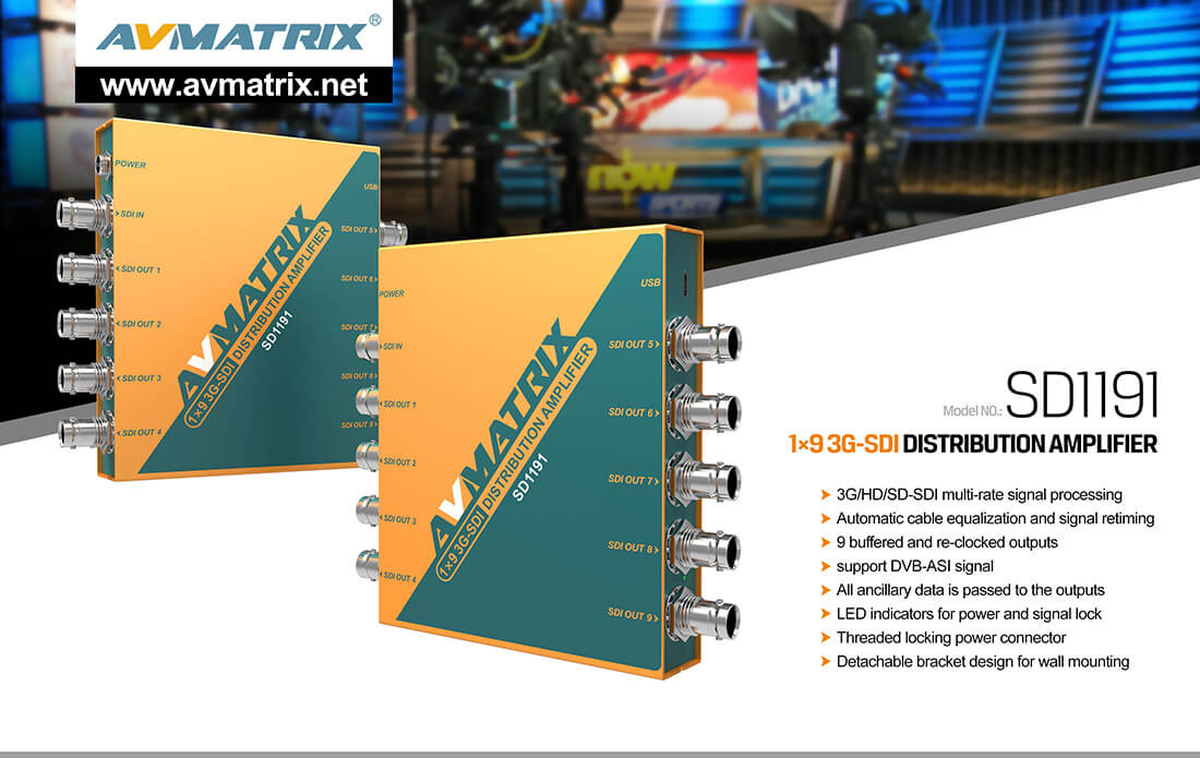 SD1191 1×9 SDI Reclocking Distribution Amplifier