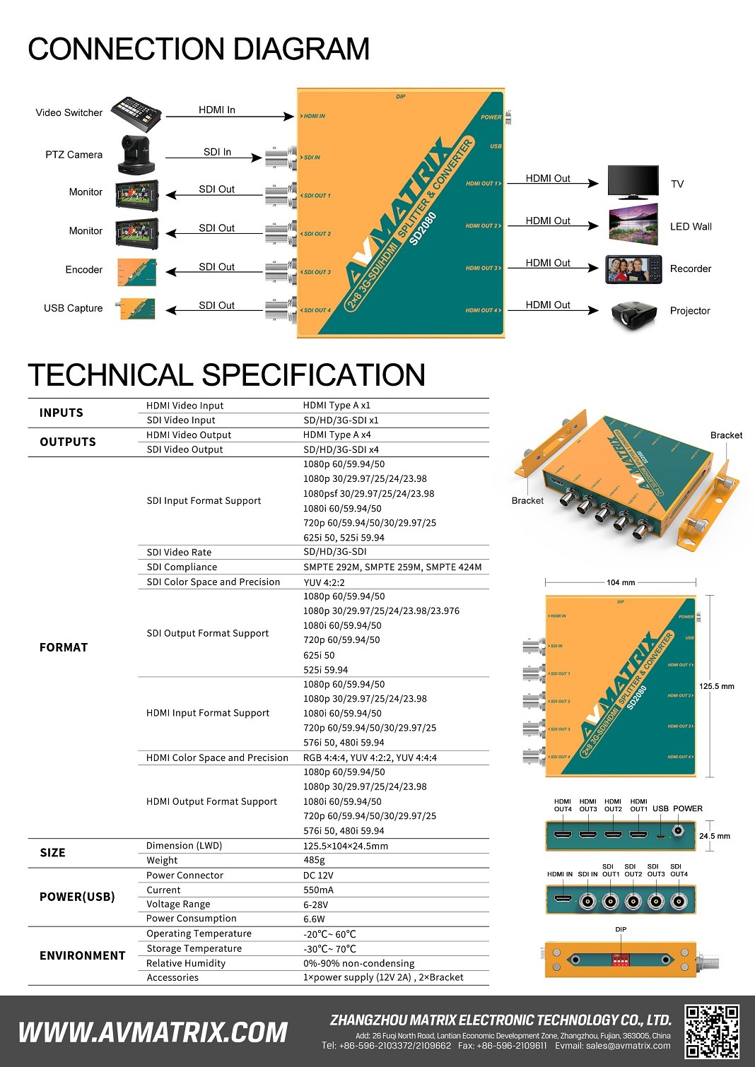 SD2080 2×8 SDI/ HDMI SPLITTER & CONVERTER