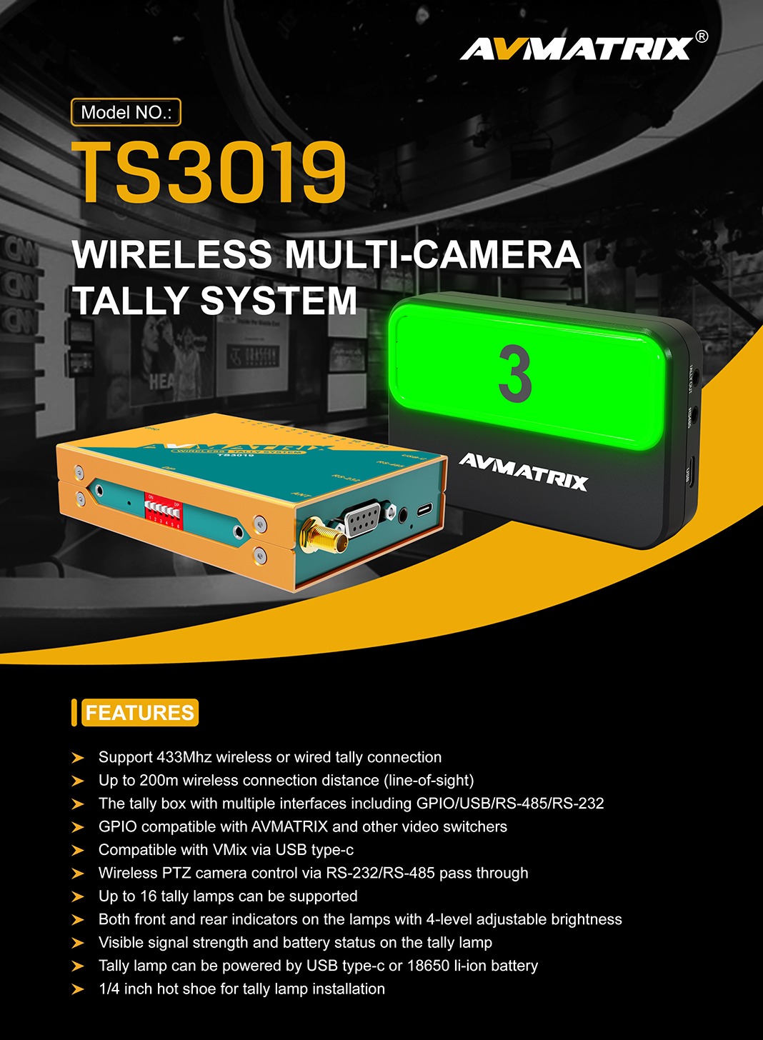 TS3019 Wireless Multi-Camera Tally System