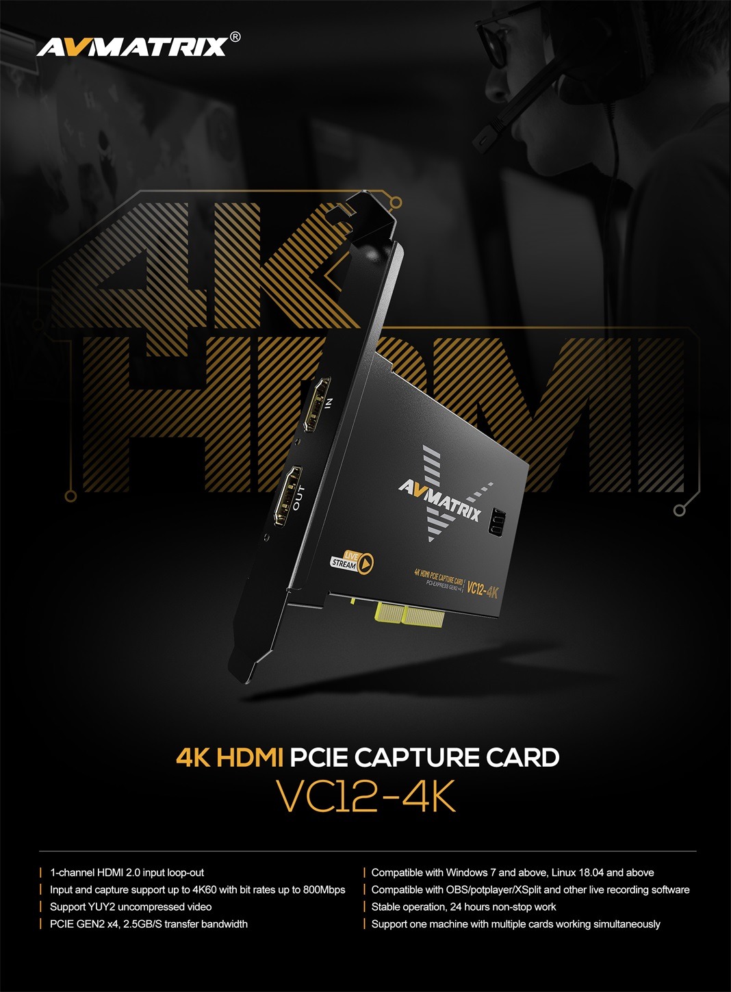 VC12-4K 4K HDMI PCIE Capture Card