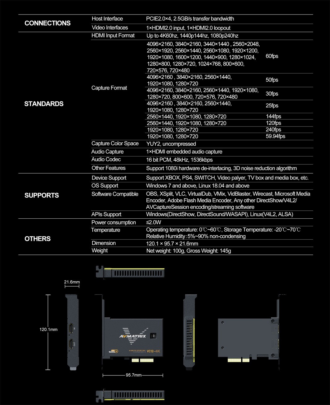 VC12-4K 4K HDMI PCIE Capture Card