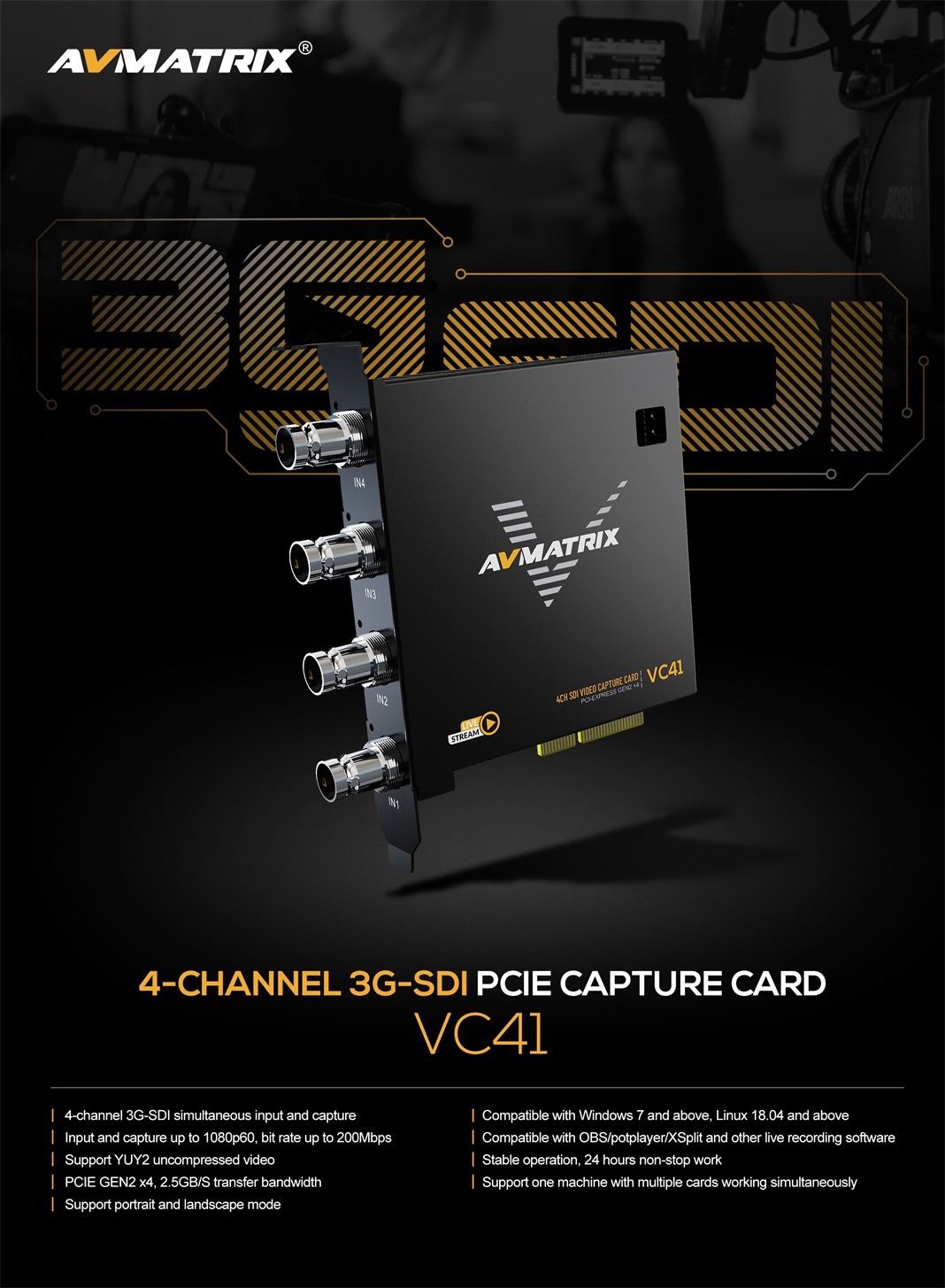 VC41 4-CH 3G-SDI PCIE Capture Card