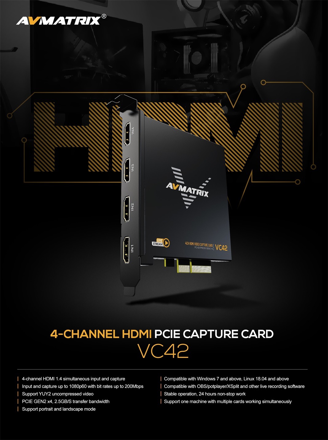 VC42 4-CH HDMI PCIE Capture Card