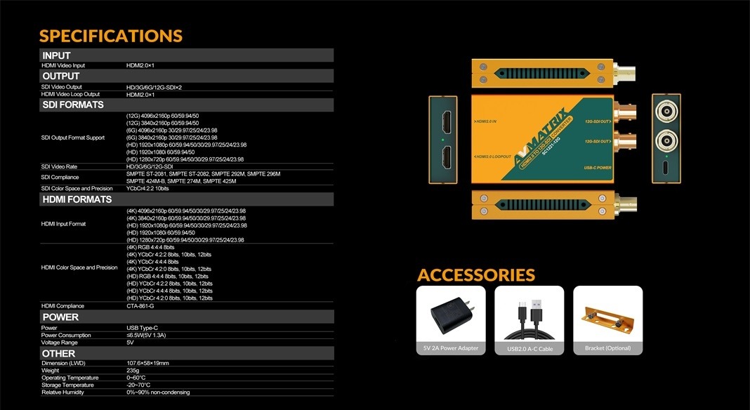 SC1221-12G-HDMI2.0 to 12G-SDI Converter