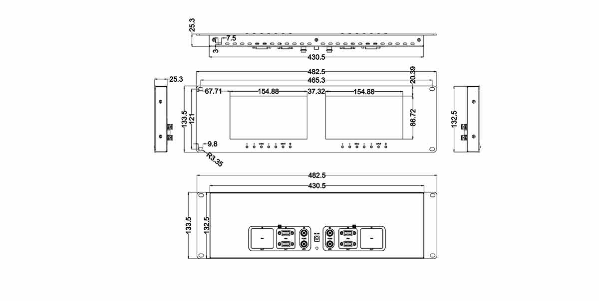 RM-7024 Dual 7 inch 3RU rackmount monitor