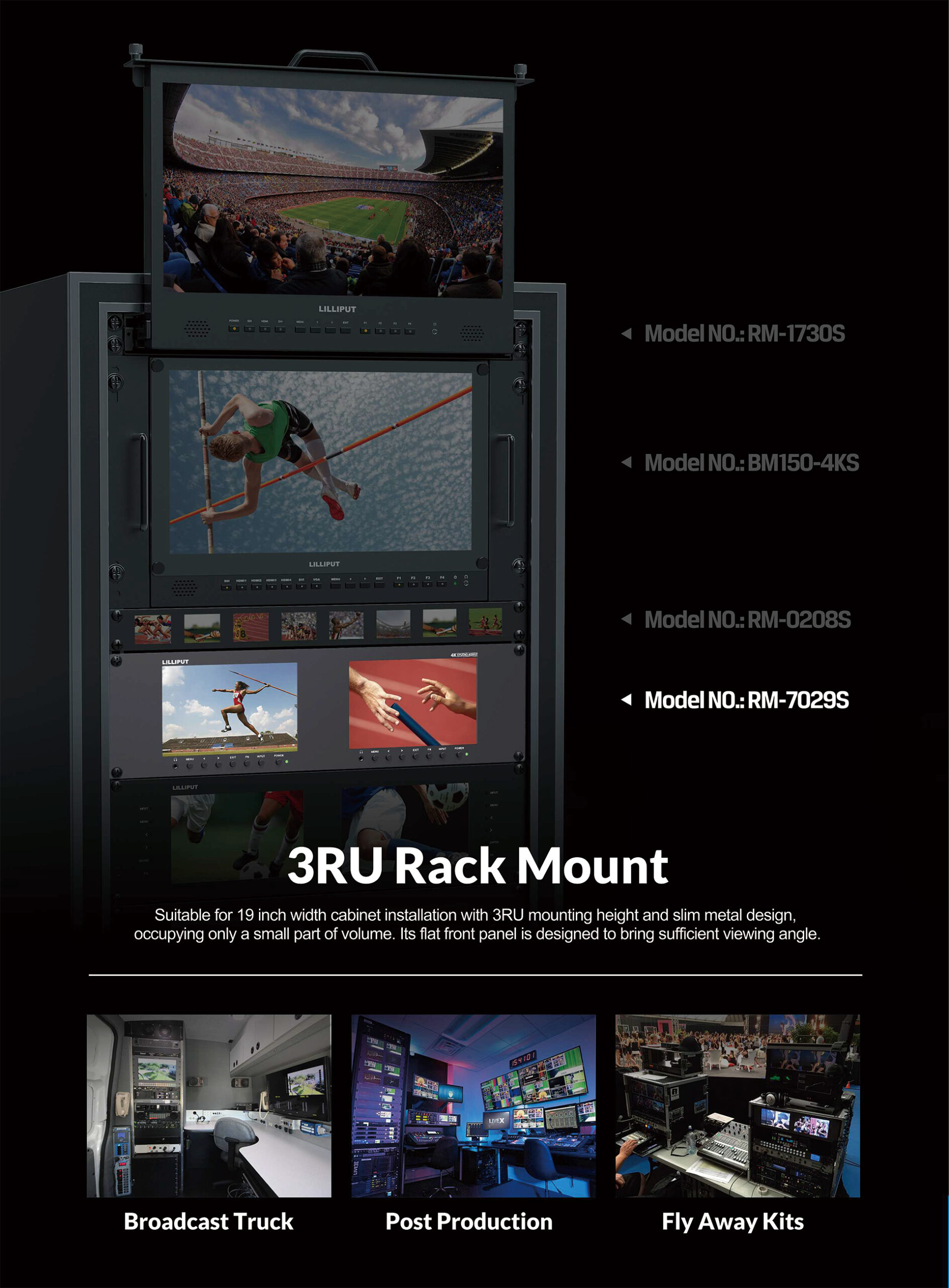 RM-7029S Dual 7 inch 3RU rackmount monitor with 3G-SDI /HDMI 2.0