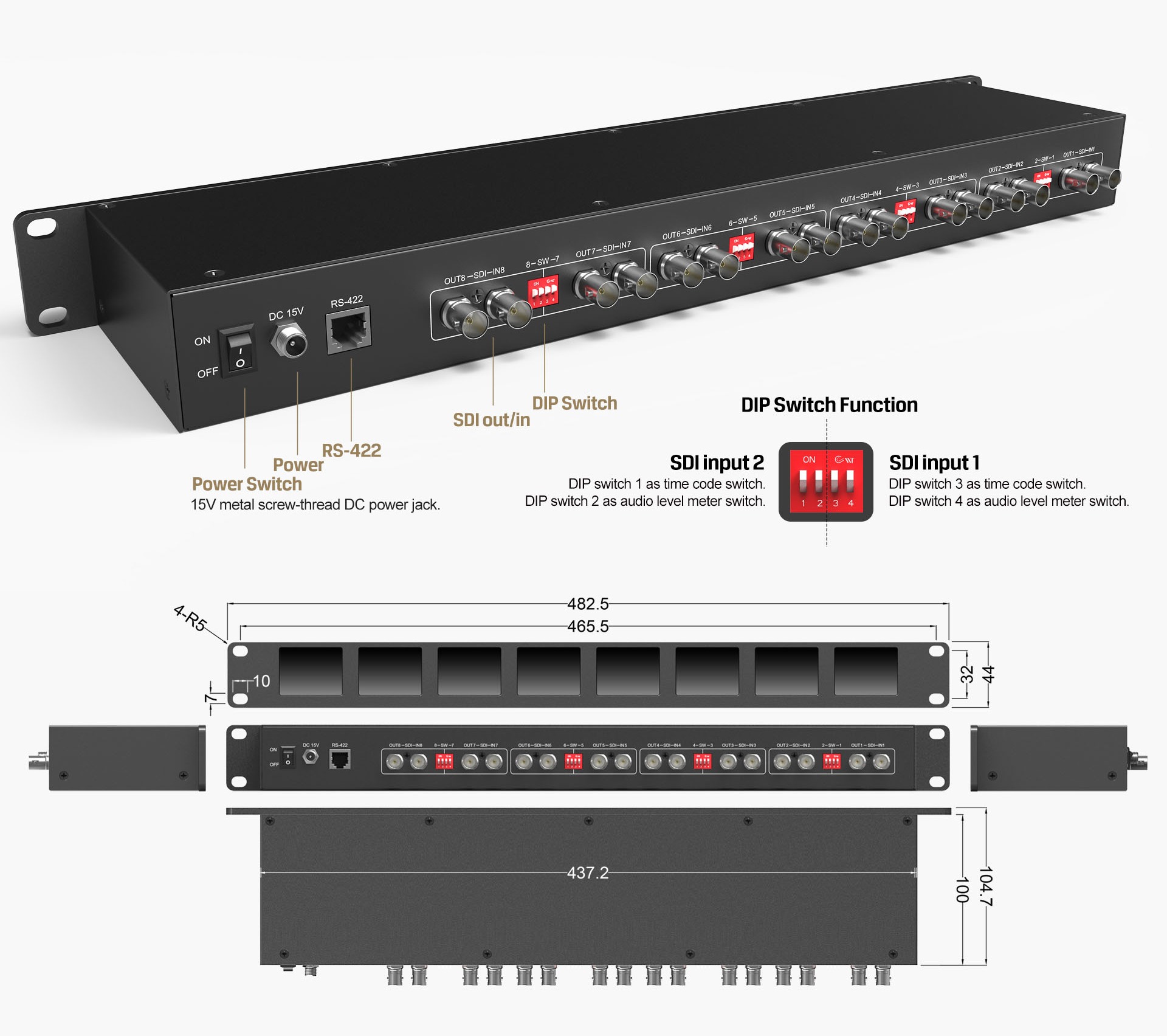 RM-0208S 8×2 inch 1RU rackmount monitor