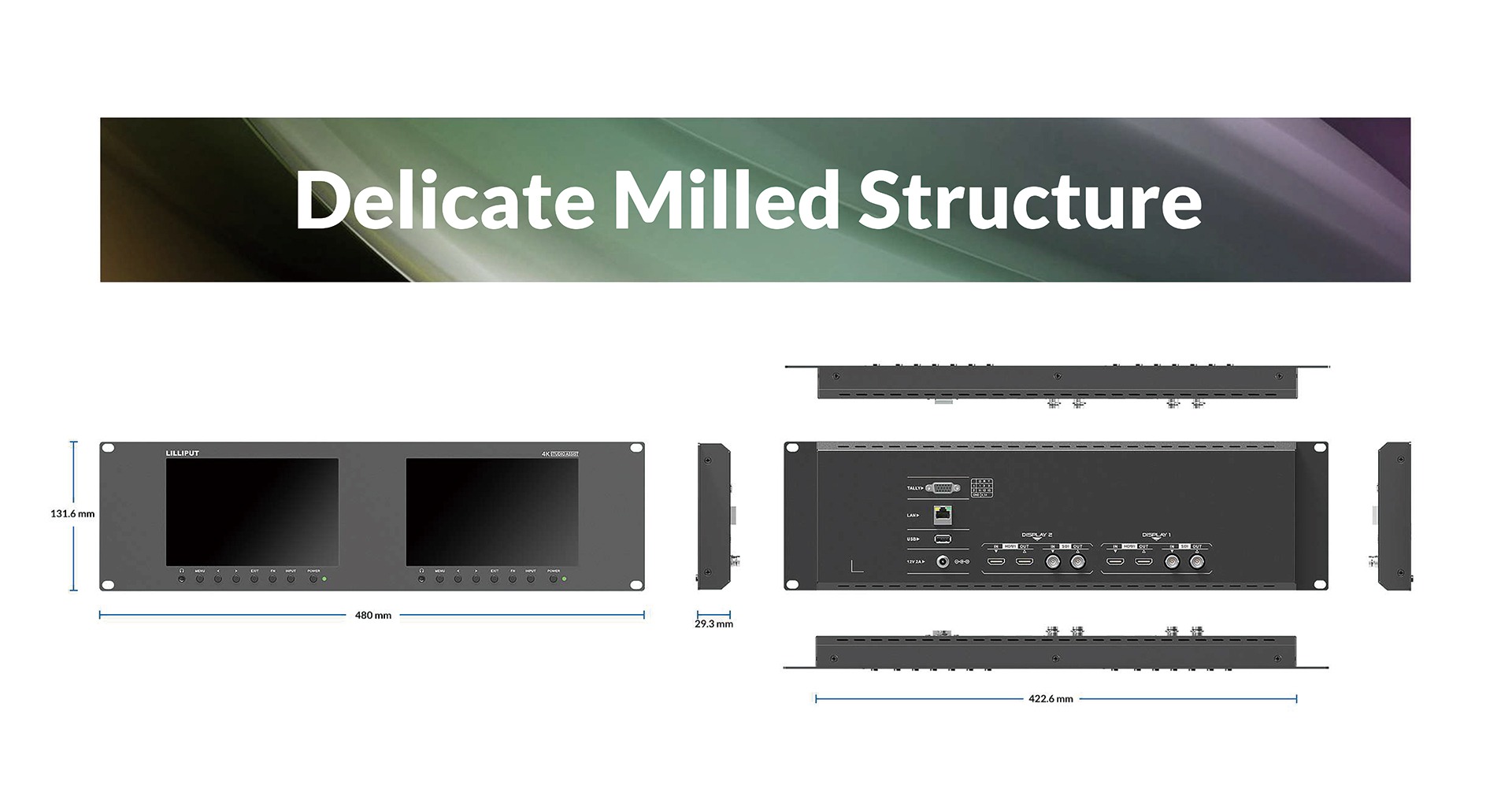 RM-7029S Dual 7 inch 3RU rackmount monitor with 3G-SDI /HDMI 2.0