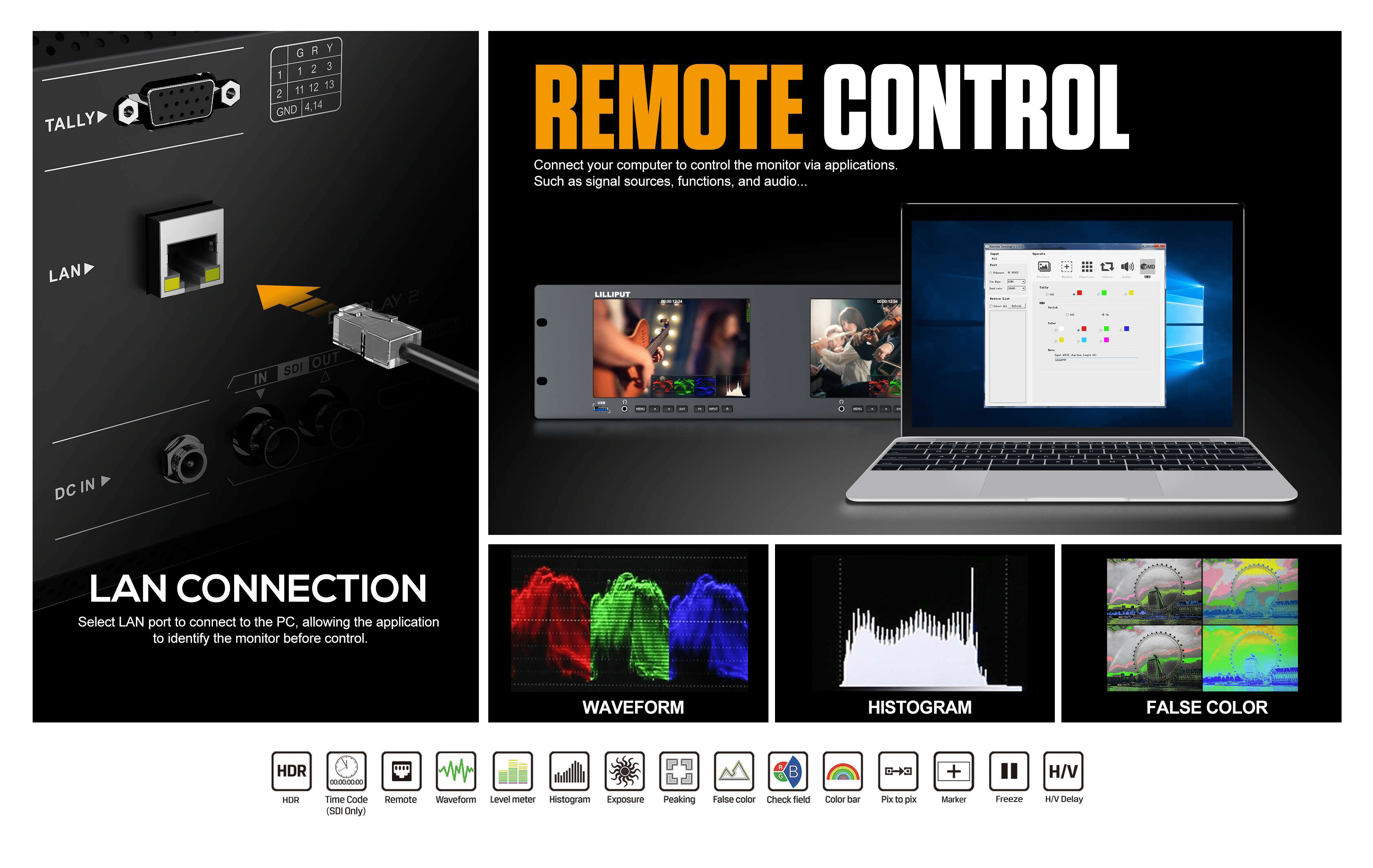 RM7026-12G Dual 7 inch 3RU rackmount monitor with 12G-SDI /HDMI 2.0