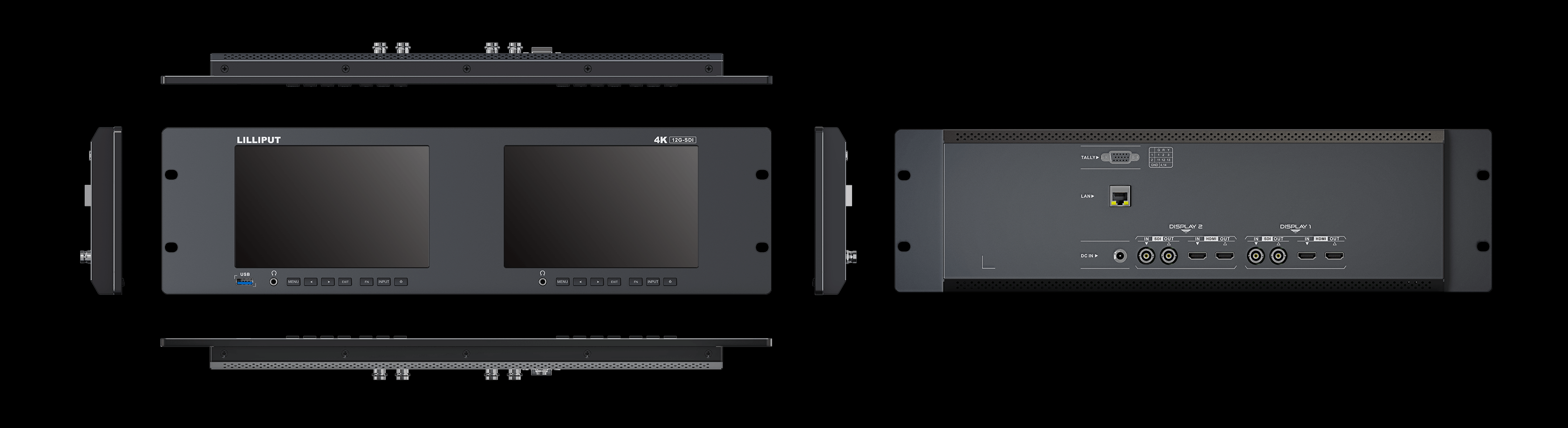 RM7026-12G Dual 7 inch 3RU rackmount monitor with 12G-SDI /HDMI 2.0