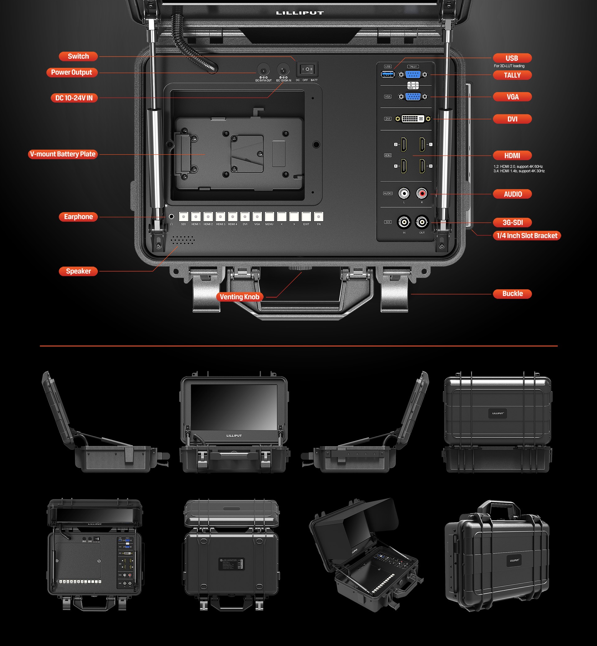 BM120-4KS 12.5 inch carry on 4K broadcast director monitor with suitcase