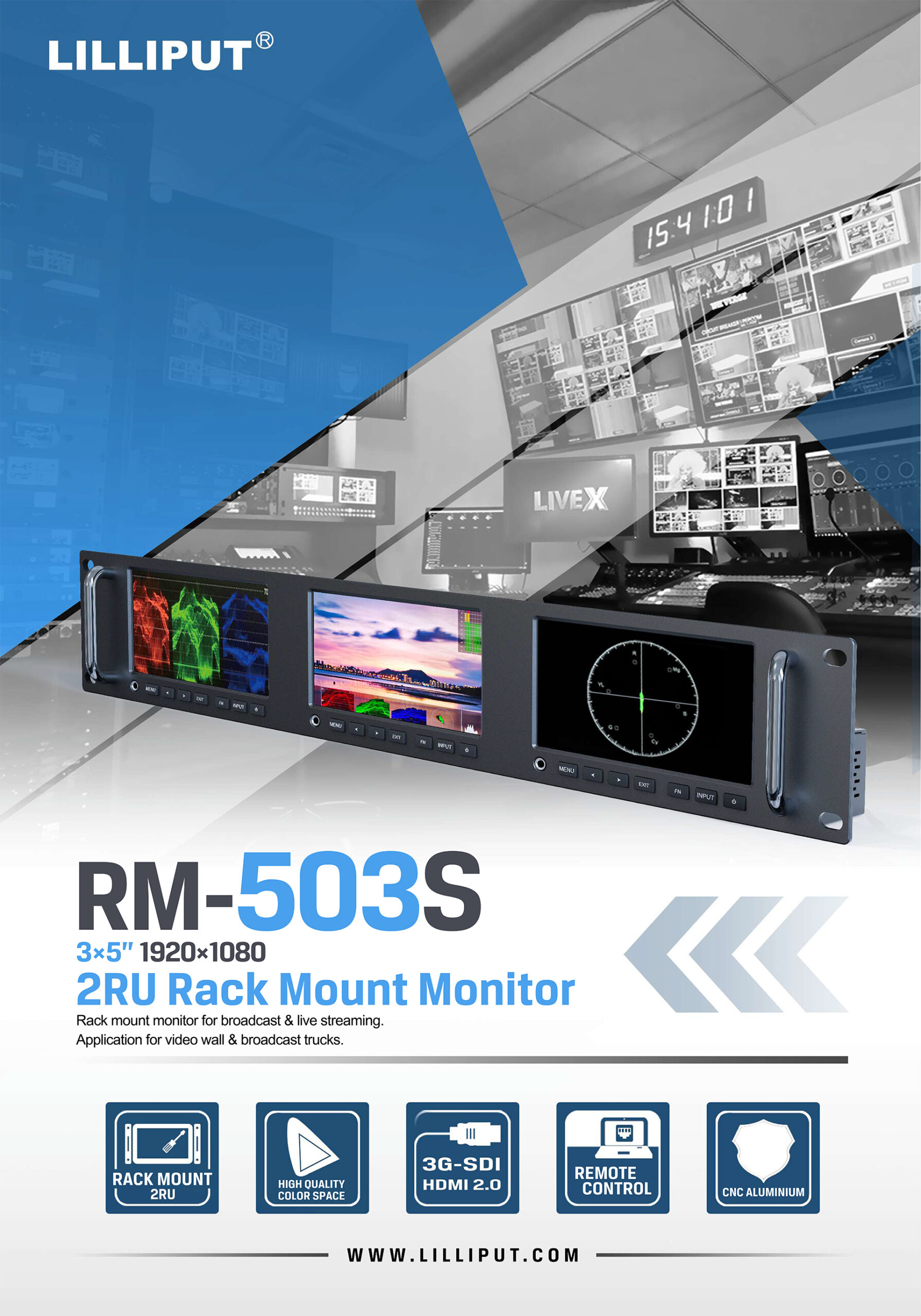 RM-503S 5 inch Full HD 2RU Rack Mount Monitor