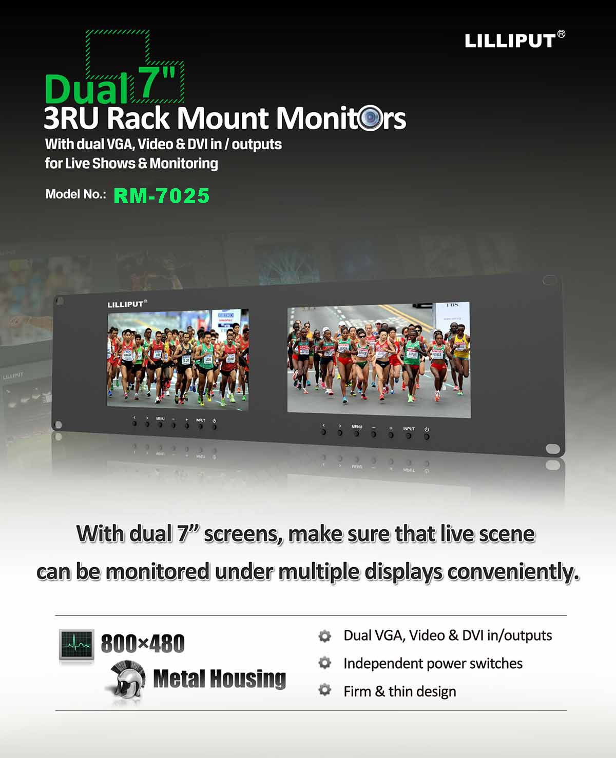 RM-7025 Dual 7 inch 3RU rackmount monitor