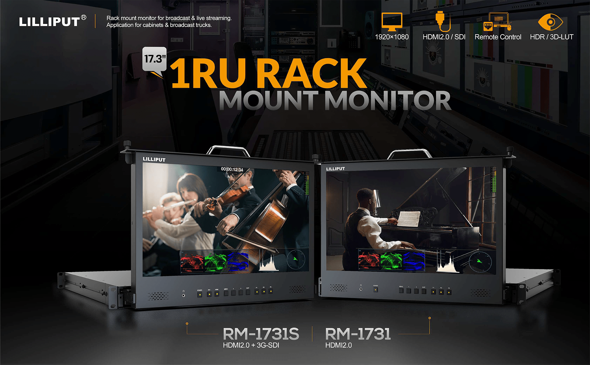 RM-1731 17.3 inch HDMI2.0 1RU Pull-out rackmount monitor