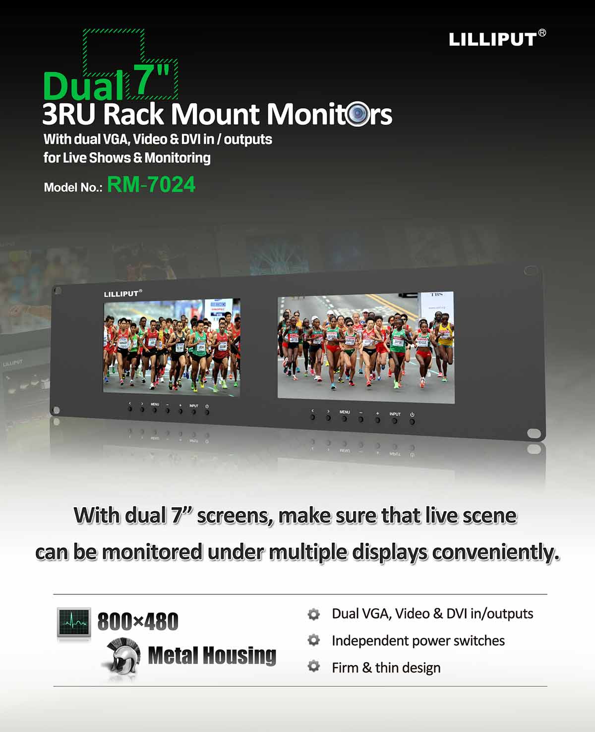 RM-7024 Dual 7 inch 3RU rackmount monitor