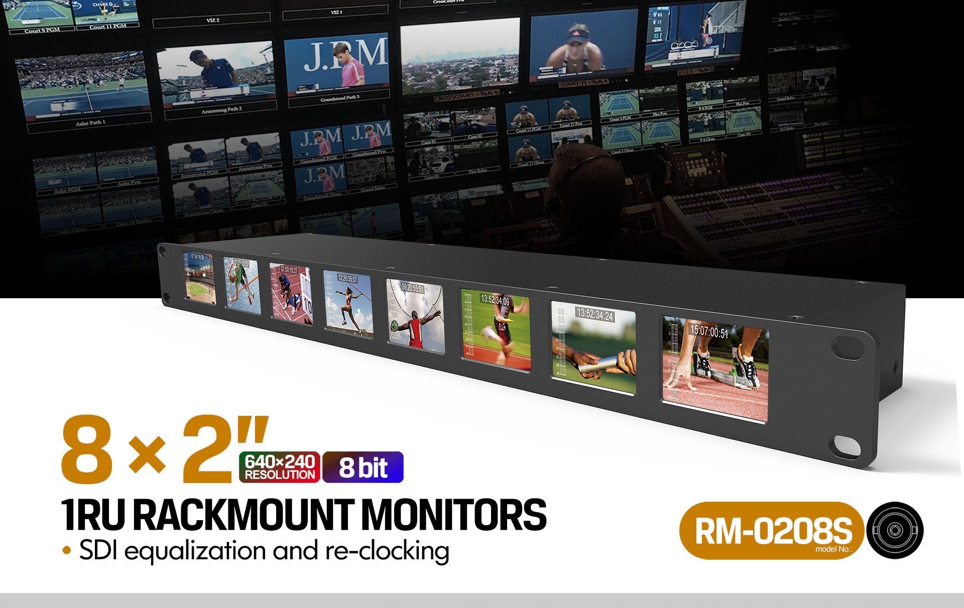 RM-0208S 8×2 inch 1RU rackmount monitor