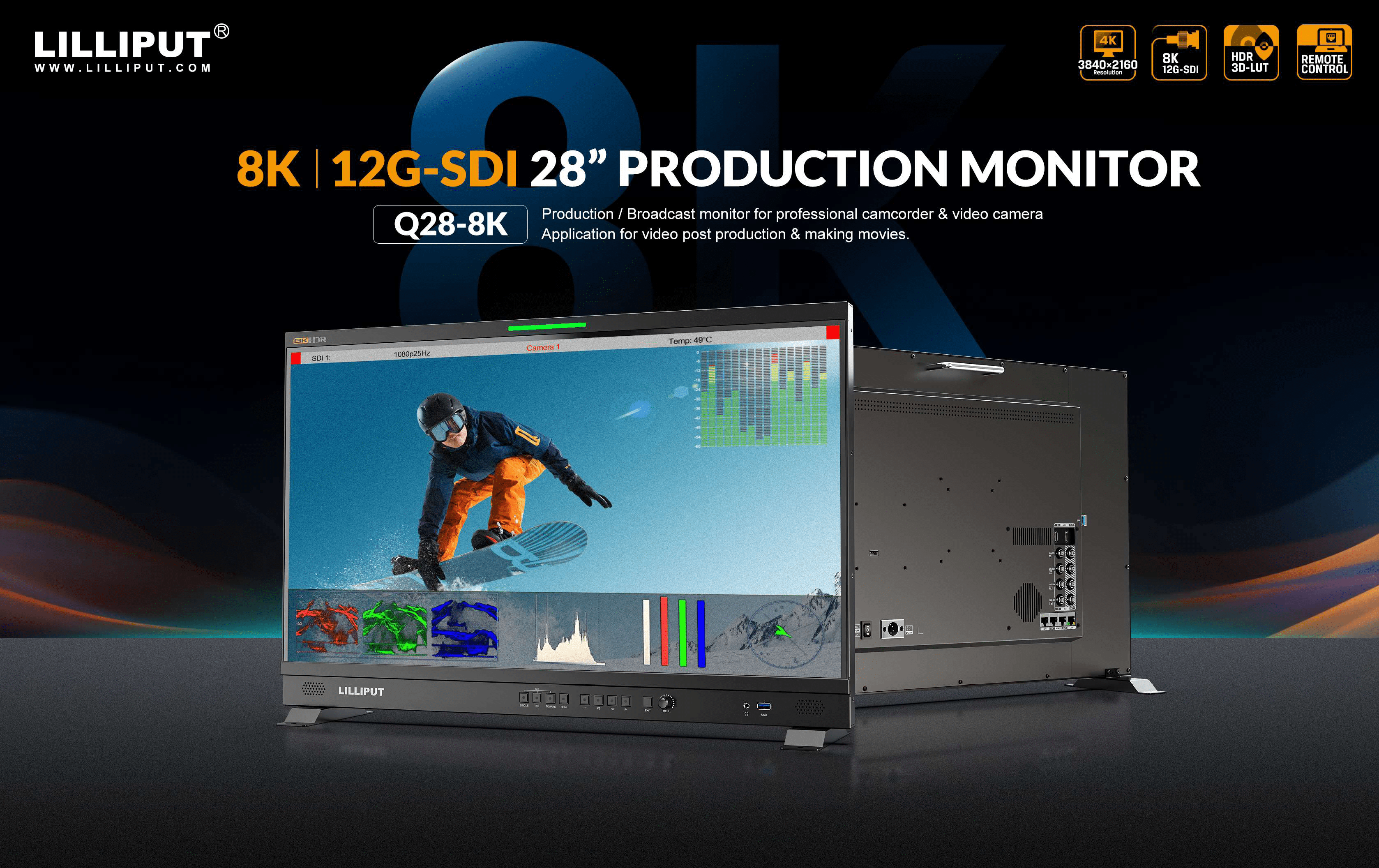 Q28-8K 28 inch 8K 12G-SDI 3840×2160 studio production monitor