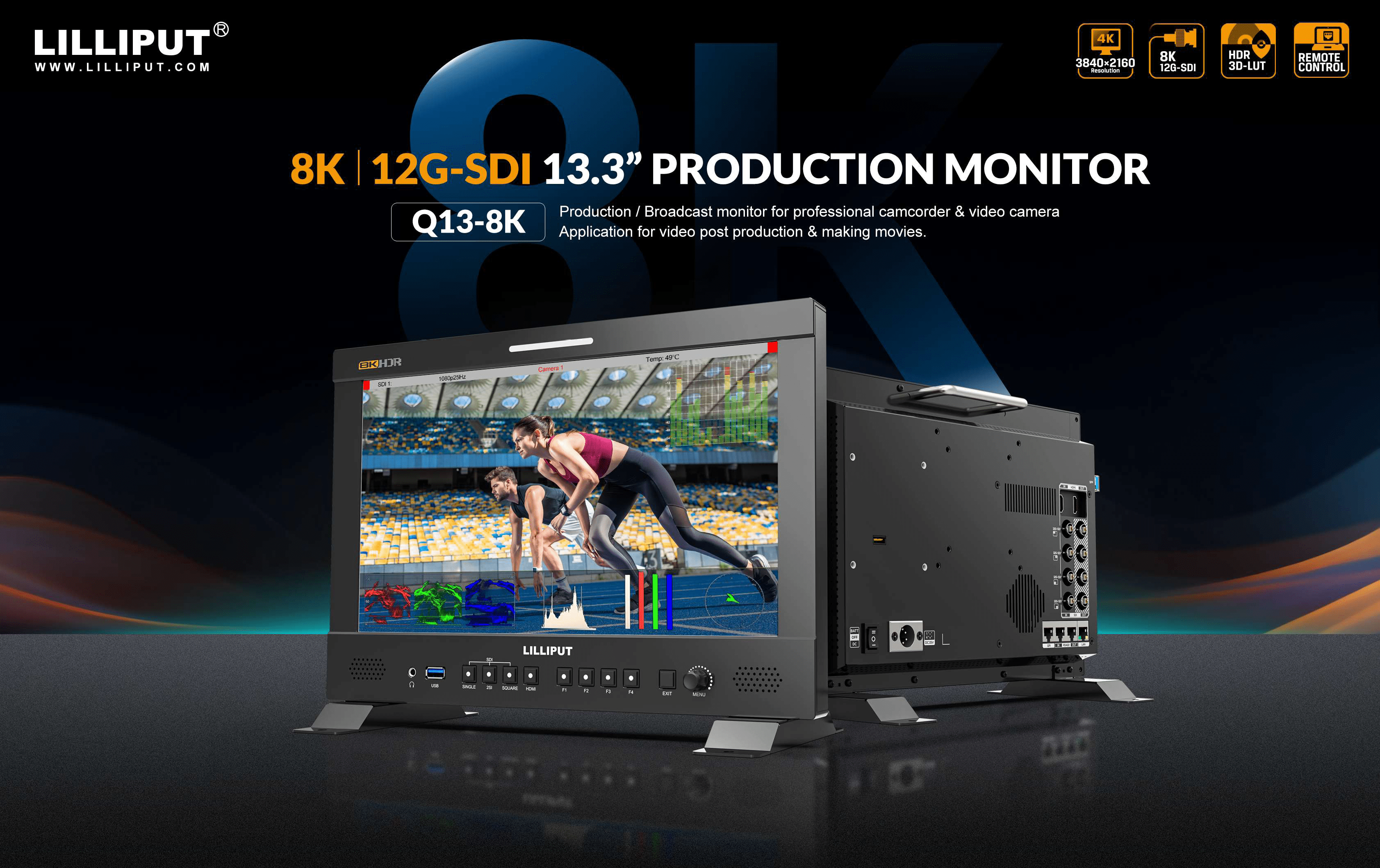 Q13-8K 13.3 inch 8K 12G-SDI 3840×2160 studio production monitor