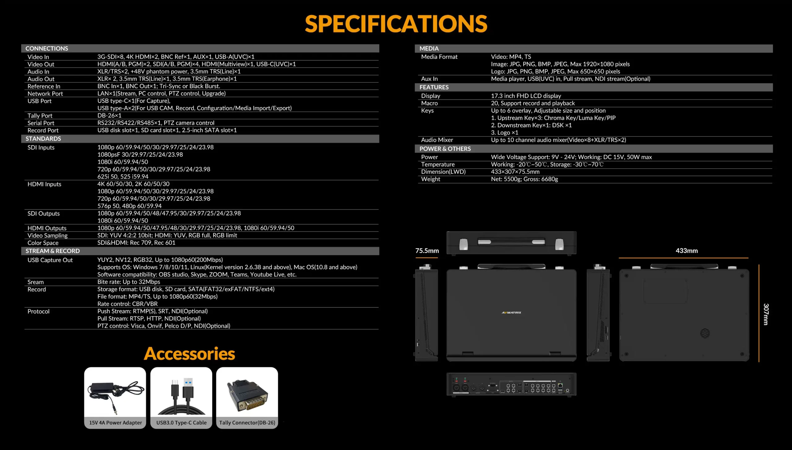 SHARK S8X PLUS 17.3” 8CH SDI/ HDMI PORTABLE VIDEO SWITCHER