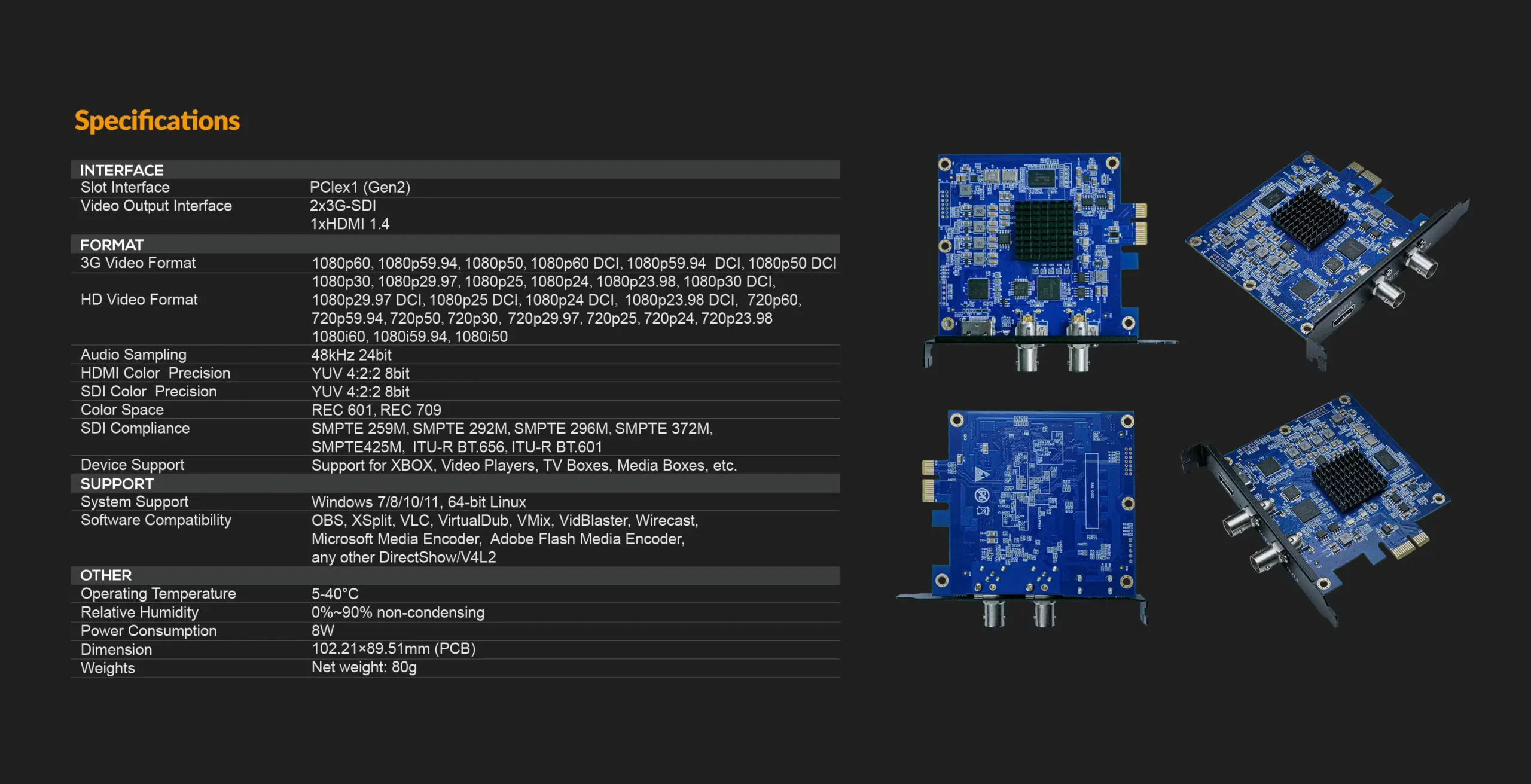 VP30 3-CH SDI/HDMI PCIE PLAYBACK CARD