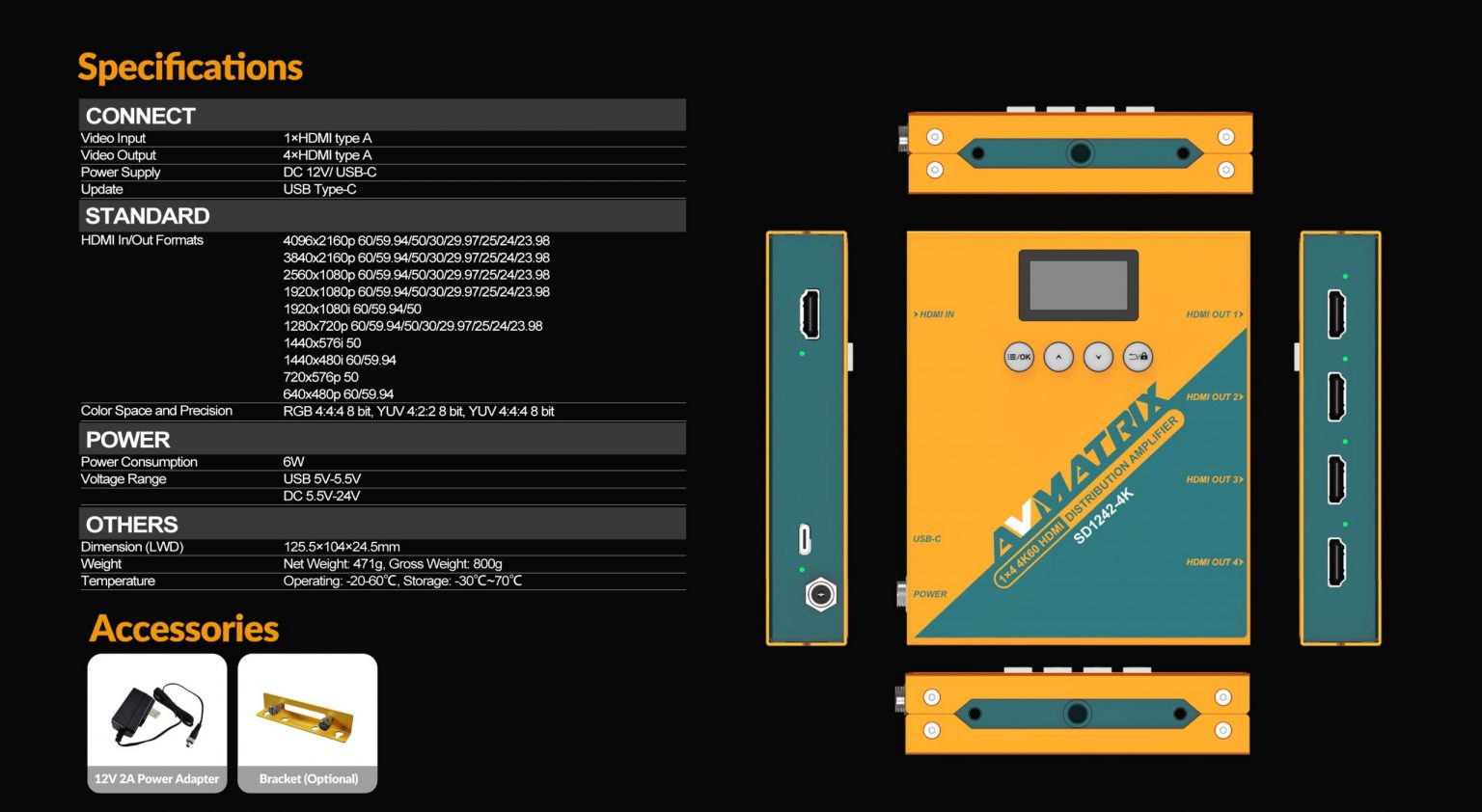 SD1242-4K 1×4 HDMI Distribution Amplifier 12 null