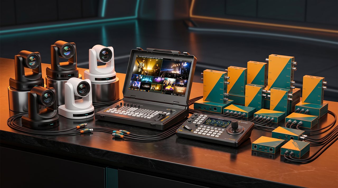 The complete AVMATRIX ecosystem - PTZ cameras, SHARK switcher, controller and signal converters