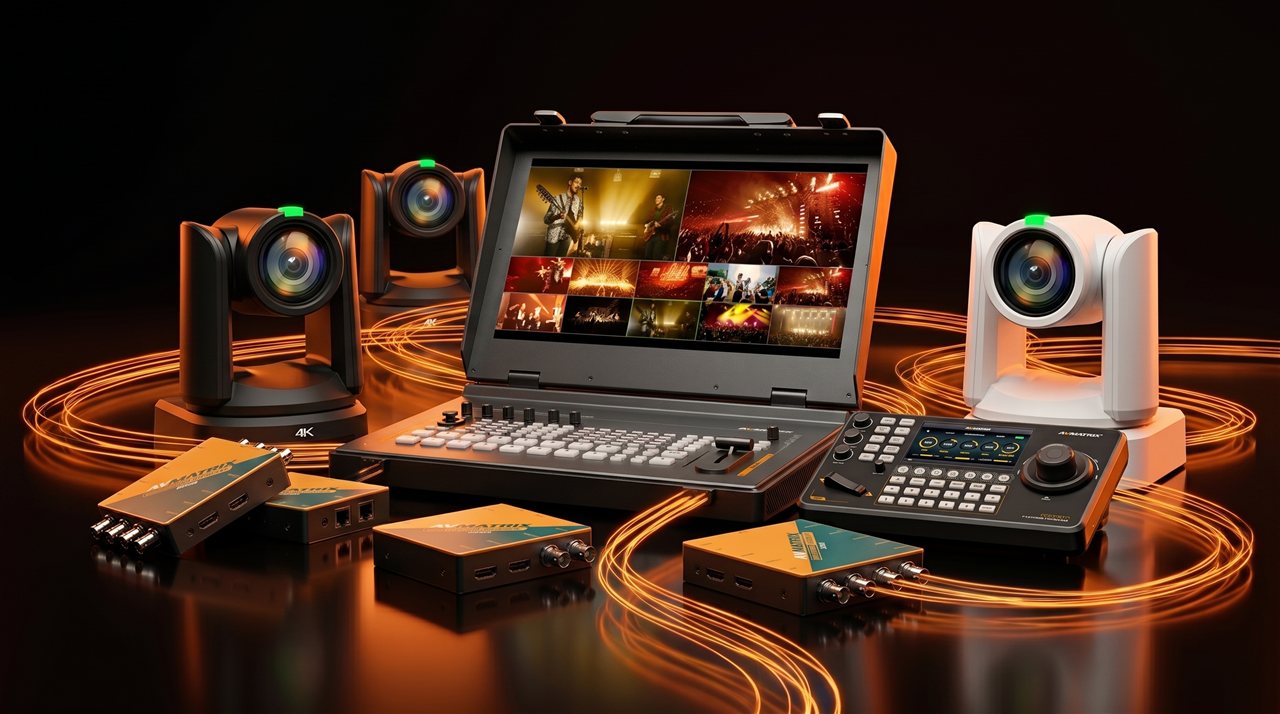 AVMATRIX 4K live production suite - PTZ cameras, SHARK switcher and signal converters